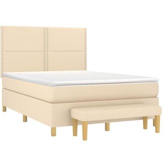 vidaXL Cama Box Spring Con Colch&oacute;n Tela Color Crema 140x200 Cm Vidaxl