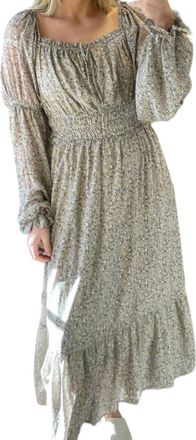 Merci Floral Midi Dress In Taupe