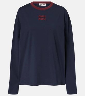 Miu Miu T-shirt in jersey di cotone con logo