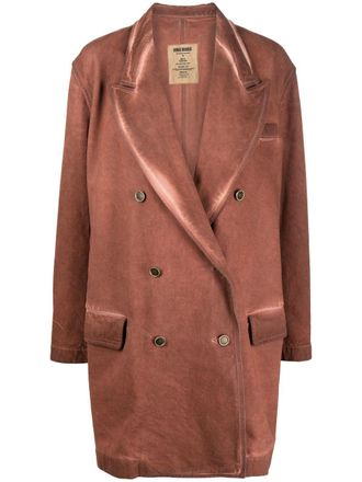 Uma Wang bleached-effect double-breasted coat - women - Cotton - S - Brown