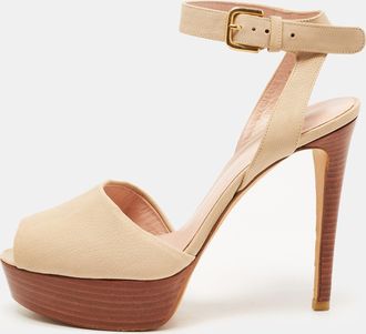 Stuart Weitzman Beige Leather Ankle Strap Platform Sandals