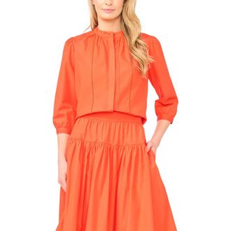 Ted Baker Camille Pleated Cotton Button-Up Top in Fire Orange at Nordstrom, Size X-Large