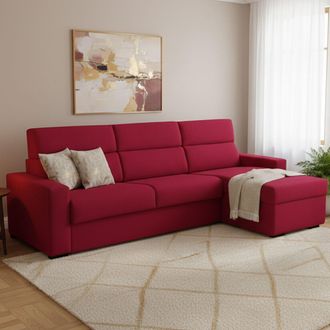 Dmora Sof&aacute; Cama Con Chaise Longue Pusiano, Desenfundable, Contenedor Made In Italy, Hidrorepelente Multiposici&oacute;n, 280x160 Cm Rojo