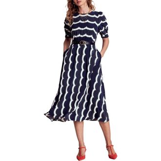 Boden Scallop Stripe Dress in French Navy, Dainty Scallop at Nordstrom Rack, Size 0