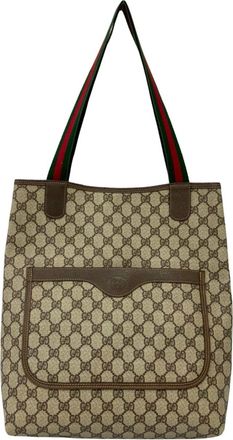 Gucci Brown Green Red Color Leather Pvc Tote Bag (Pre-Owned)