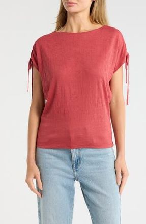 Max Studio Ruched Shoulder Textured Knit Top in Washed Red at Nordstrom Rack, Size X-Large