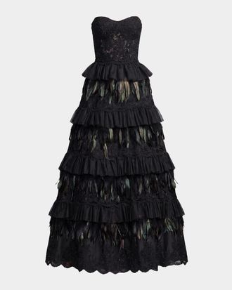 Mac Duggal Embellished Tiered Strapless Gown