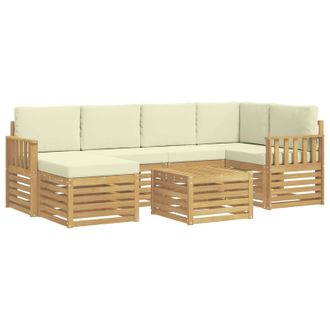 vidaXL Conjunto De Sof&aacute;s De Exterior 7 Pcs Blanco Y Crema Poli&eacute;ster Vidaxl