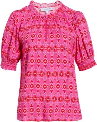 Sugarlips Mirany Ikat Bindy Puff Sleeve Top in Fuchsia Red Multi at Nordstrom, Size X-Large