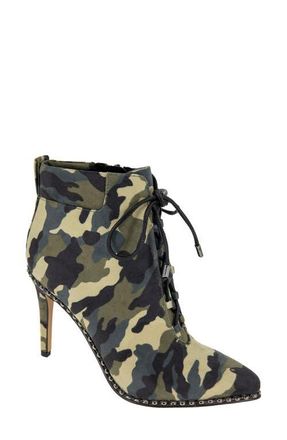 BCBGeneration Hinna Pointy Toe Lace-Up Bootie in Camo Microsuede at Nordstrom, Size 5