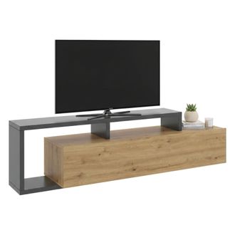 Dmora Dmora - Mueble Tv Maiella, Aparador Bajo Para Sal&oacute;n, Aparador Para Sal&oacute;n Para Televisi&oacute;n, 165x40h47 Cm, Roble Nudos Y Antracita