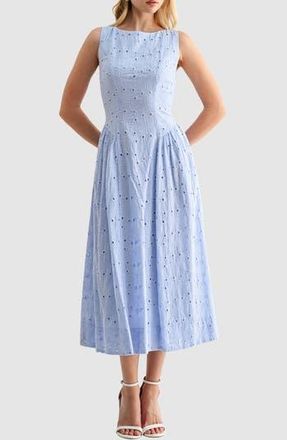 All in Favor Broderie Anglaise Fit & Flare Midi Dress in Periwinkle at Nordstrom Rack, Size Large