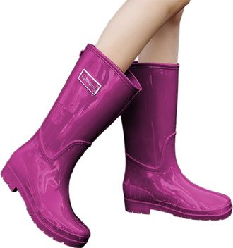 Generic Womens Wellington Boots Knee Ladies Wellie Rubber Chemical Resistant PVC Anti-Skid Slip On Shoe Fashion Shoes Wider Calf Fitting Rain Boot for Outdoor