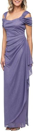 Alex Evenings Cold Shoulder Ruffle Glitter Chiffon Gown in Icy Orchid at Nordstrom, Size 10