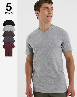 Jacamo 5 Pack Multi V Neck T-Shirts Long