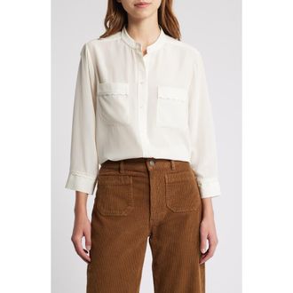 Frame Denim Scallop Trim Silk Button-Up Shirt in Cream at Nordstrom Rack, Size Large