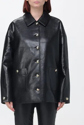 Anine Bing Giacca a camicia Luca in pelle riciclata con bottoni metallici