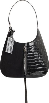 John Richmond Schoudertas van Bi-materiaal met krokodillenprint - Dames - Schoudertassen - Zwart - ONE Size - Leer - Tassen