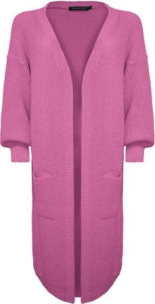 Parisian New Ladies Women Oversized Knitted Dress Balloon Sleeve Edge to Edge Long Line Boyfriend Open Front Cardigan Two Pockets[Dusty Pink, XL]