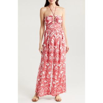 Poupette St Barth Claudia Wide Leg Halter Cover-Up Jumpsuit in Pink Himba at Nordstrom Rack, Size X-Large