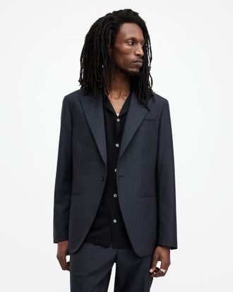 AllSaints Wool/Polyester Howling Pinstripe Relaxed Fit Blazer, Size: 34