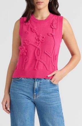 NVLT Sleeveless Floral Appliqu&eacute; Sweater in Hot Pink at Nordstrom Rack, Size X-Small