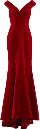 Saiid Kobeisy Mermaid Cut Off-Shoulder Long Dress in Scooter Velvet