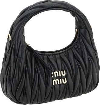 Miu Miu Womens Quilted Matelass&eacute; Leather Shoulder Bag Black Calf Bos