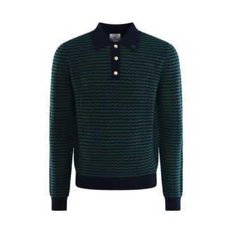 Casablanca Round-neck Knitwear, male, Green, L, Mini Wave Polo in Green