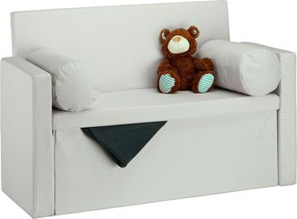 Relaxdays Relaxdays - Ba&uacute;l Almacenamiento Plegable Con Respaldo, Lino, Crema, 75 X 115 X 47 Cm
