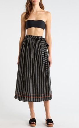 Ulla Johnson Suri Stripe Cover-Up Skirt in Noir Stripe at Nordstrom, Size Large