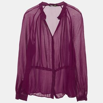 Roberto Cavalli Pink Crinkled Silk Slim Fit Shirt