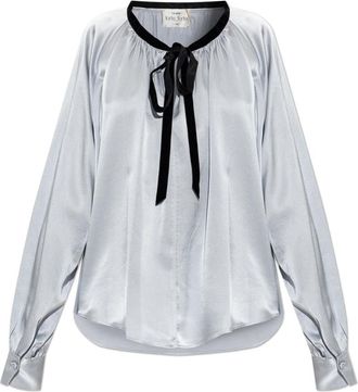 Forte_Forte Zijden top met decoratieve strik - Dames - Blouses - Grijs - M - Overhemden