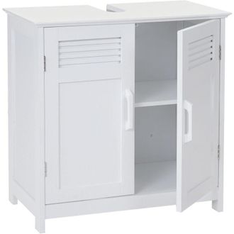 Hhg [NON UTILIZZATO] Arredo bagno serie HHG-146 legno bambu e MDF mobile sottolavabo bianco