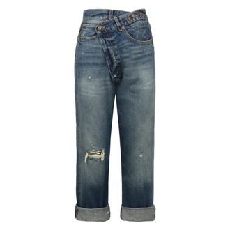 R13 Distressed Cropped Jeans with Asymmetric Closure