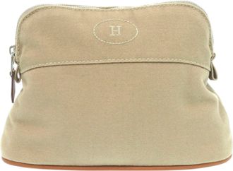 Herm&egrave;s Beige Brown Cotton Leather Pouch (Pre-Owned)