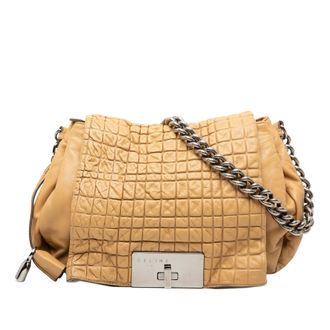 Celine Pre-owned Womens Lambskin Watch Me Gauffre Flap Shoulder Bag - Beige Leather - One Size