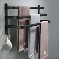 OEM Toallero Negro Para Ba&ntilde;o - Toallero Autoadhesivo De Pared - Impermeable Con Ganchos (50 Cm, Tres Barras) - Crezuo