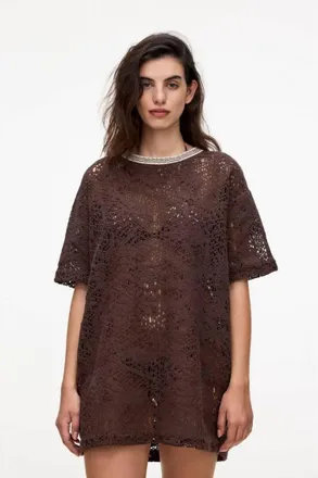 OAS Astrea Pegasus Crochet Dress In Brown