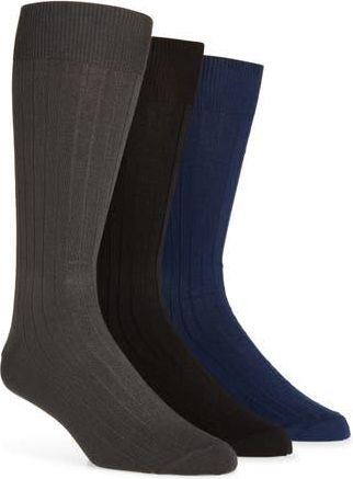 Lorenzo Uomo Assorted 3-Pack Cotton Blend Dress Socks in Black at Nordstrom Rack