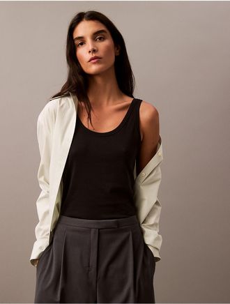 Calvin Klein Womens Soft Cotton Scoopneck Tank Top - Black - XS