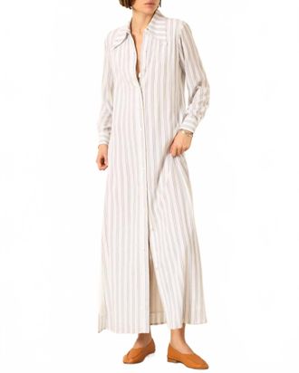Alix of Bohemia Lotte Stripe Long Shirt Dress In White Coastal