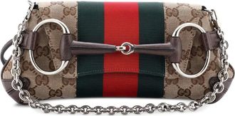 Gucci Horsebit NM Web Chain clutch met GG canvas - Bruin