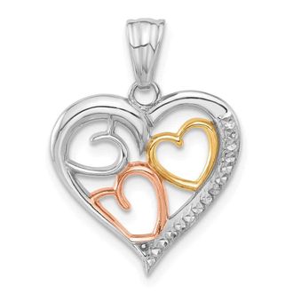 Diamond2Deal 14K Tri-color Gold Diamond-cut Hearts Pendant