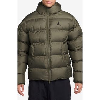 Nike Jordan Brooklyn Water Repellent Puffer Jacket in Medium Olive/Black at Nordstrom Rack, Size Small