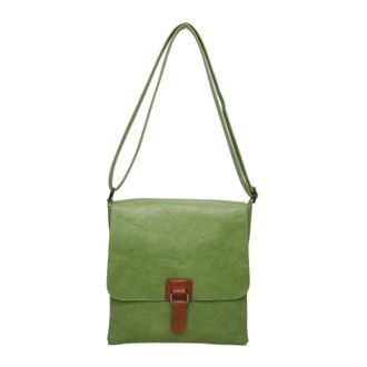 Generic Womens Vegan Leather Crossbody Bag, Satchel Bag, Flap Closure with Buckle (Green)