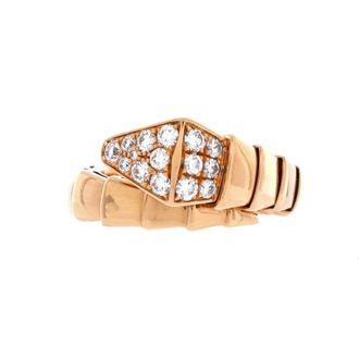 Bulgari Serpenti Viper One-Coil Ring 18K Rose Gold with Diamonds Wide