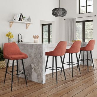 IDMarket Lote De 4 Taburetes De Bar Thalya De Terciopelo Terracota Con Medio Reposabrazos