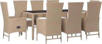 vidaXL Set Comedor De Jard&iacute;n 9 Pzas Con Cojines Rat&aacute;n Sint&eacute;tico Beige Vidaxl