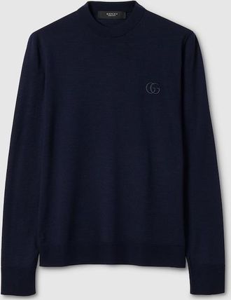 Gucci Knit Wool Sweater With Embroidery, Size XXXL, Blue, Ready-to-wear